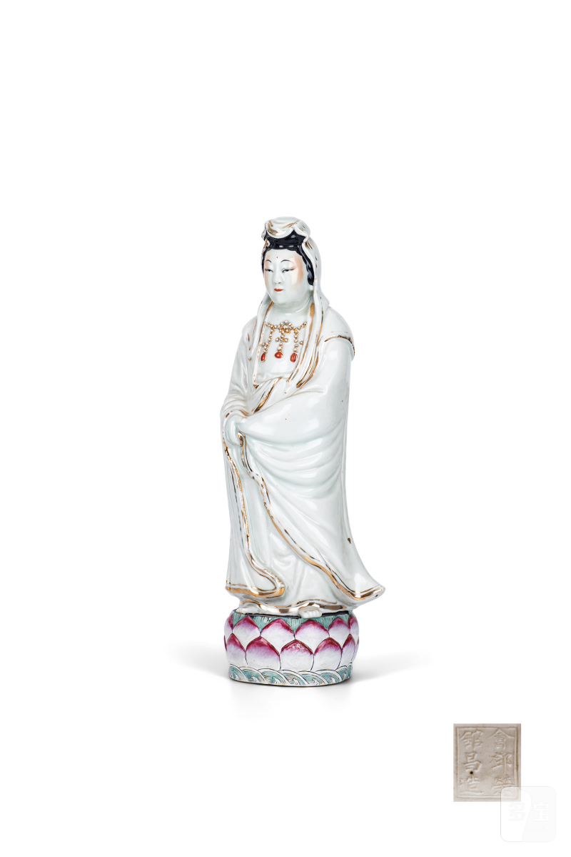 “邓荣昌”白釉加彩观音